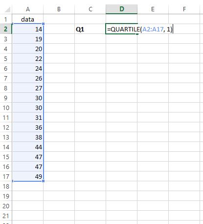 Нахождение IQR в Excel