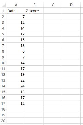 Набор данных оценки Z в Excel