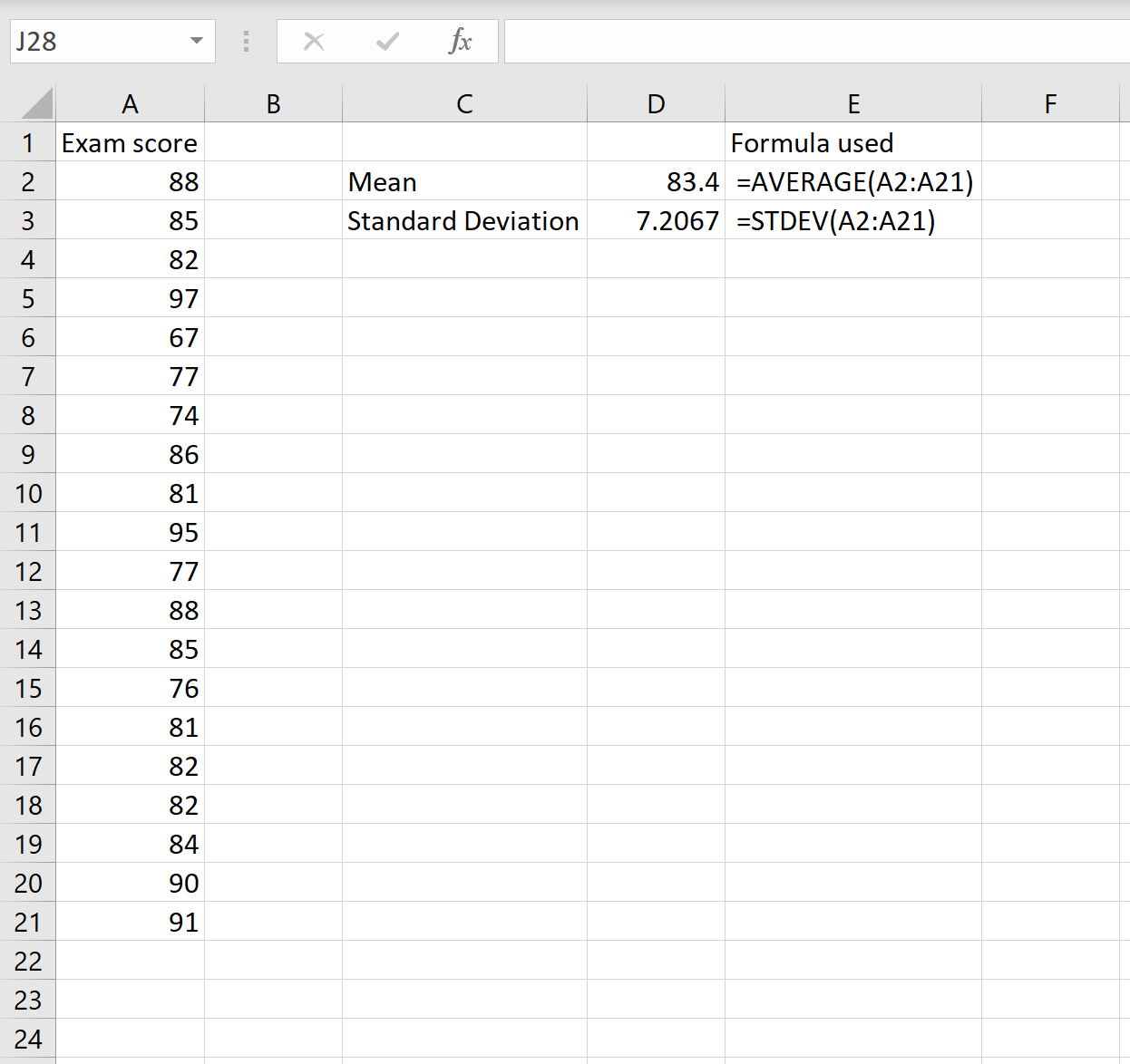Расчет коэффициента вариации для набора данных в Excel