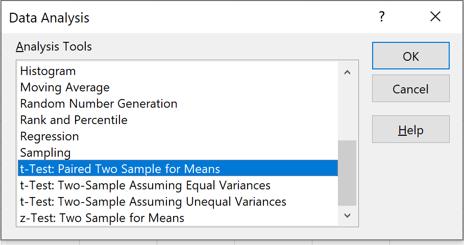 Стьюдентный критерий для парных выборок в Excel