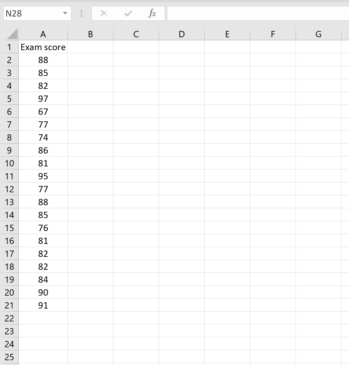 Пример массива значений в Excel