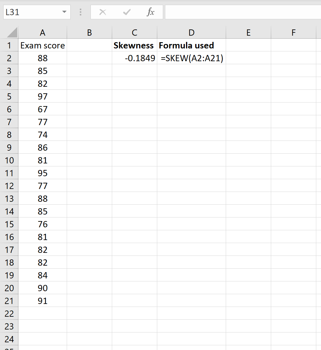 Как посчитать асимметрию в Excel