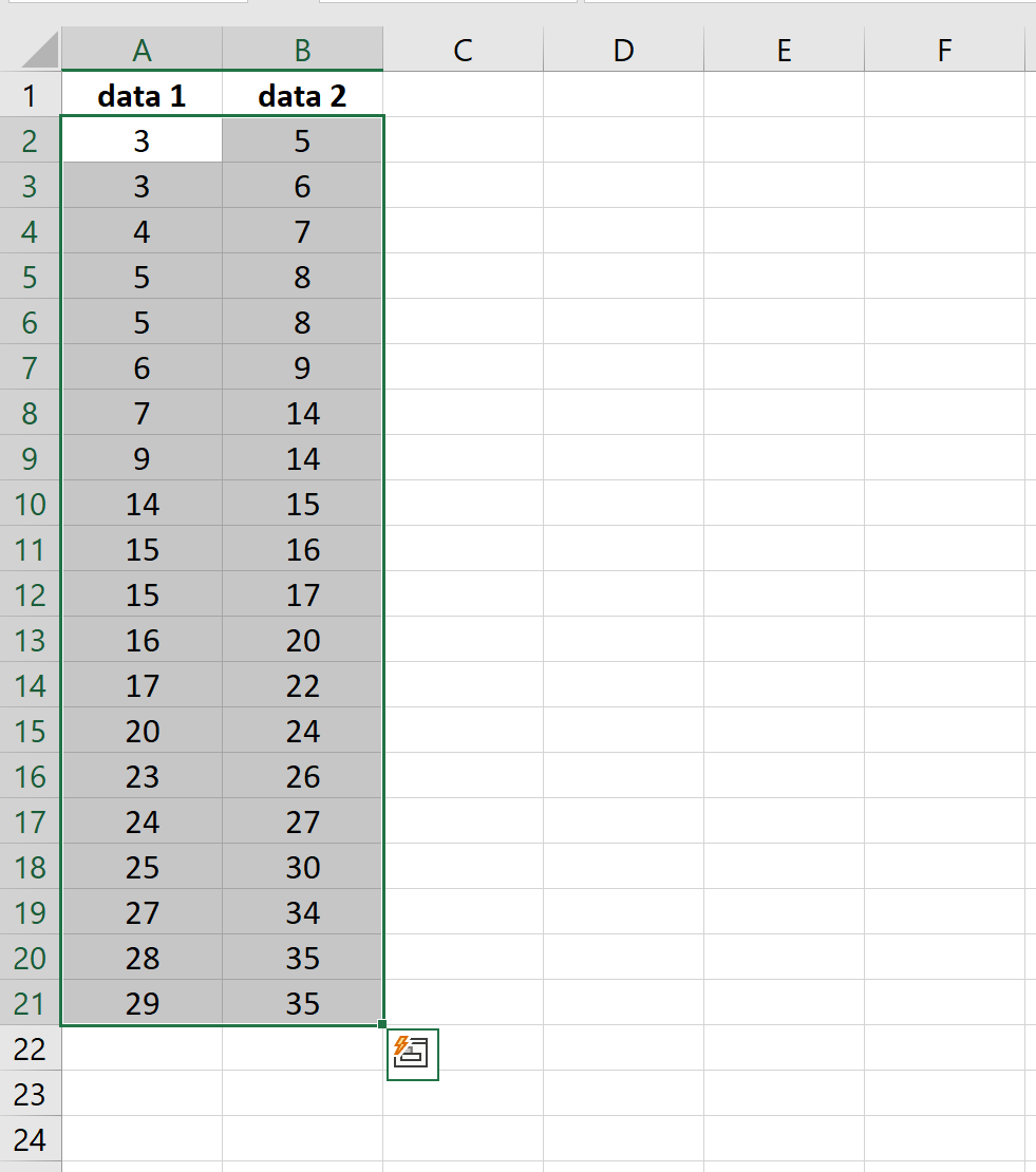 Два столбца данных в Excel