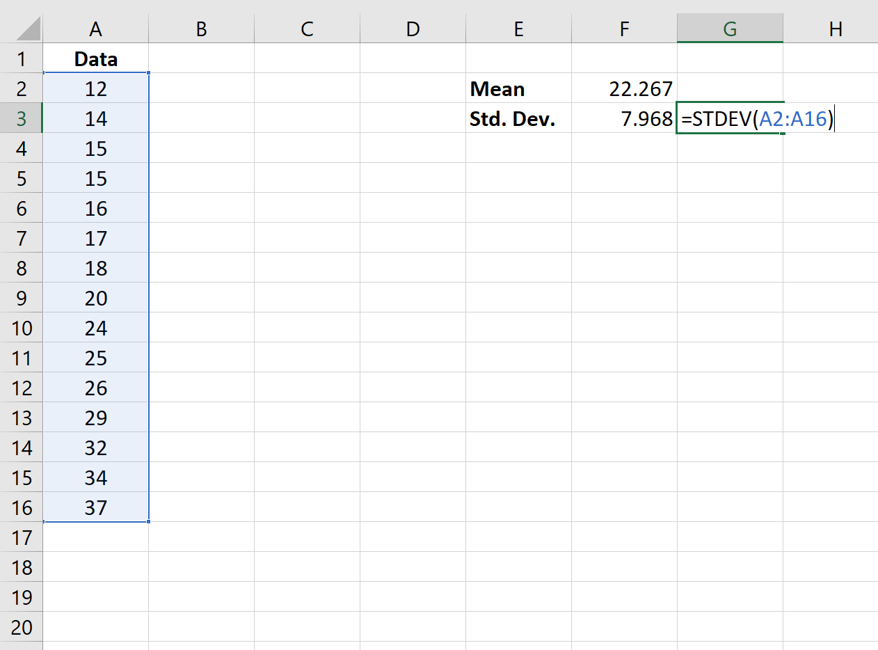 Функция стандартного отклонения в Excel