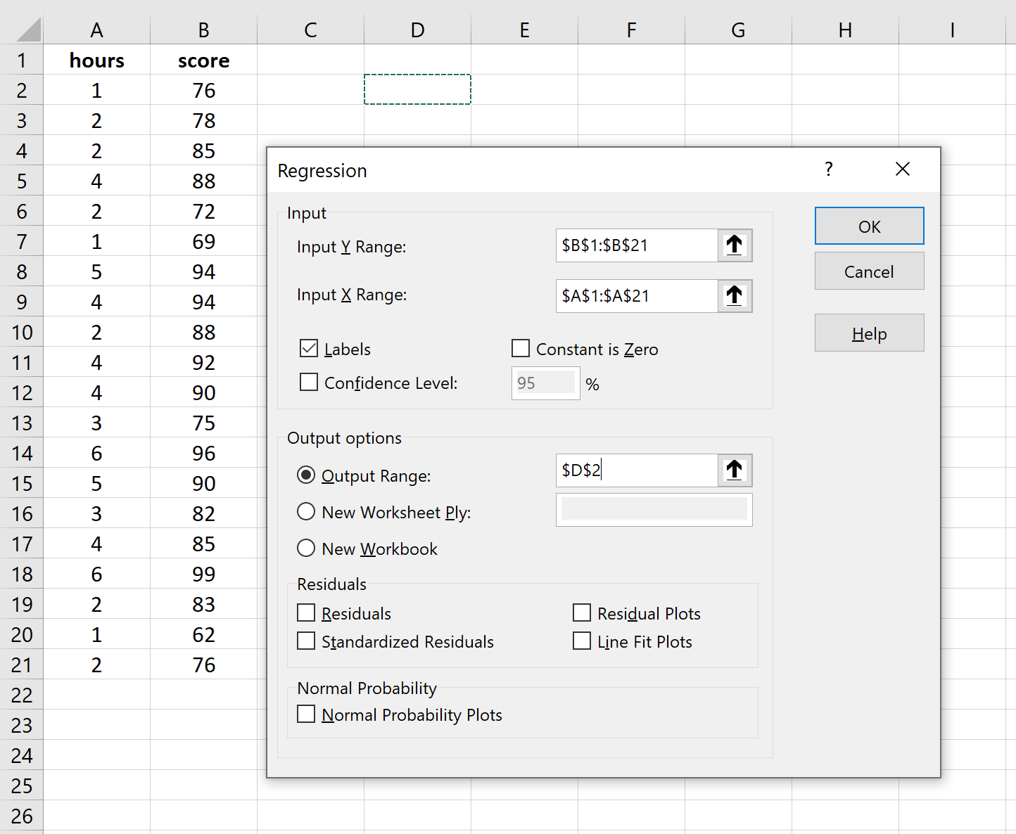 Регрессия в Excel