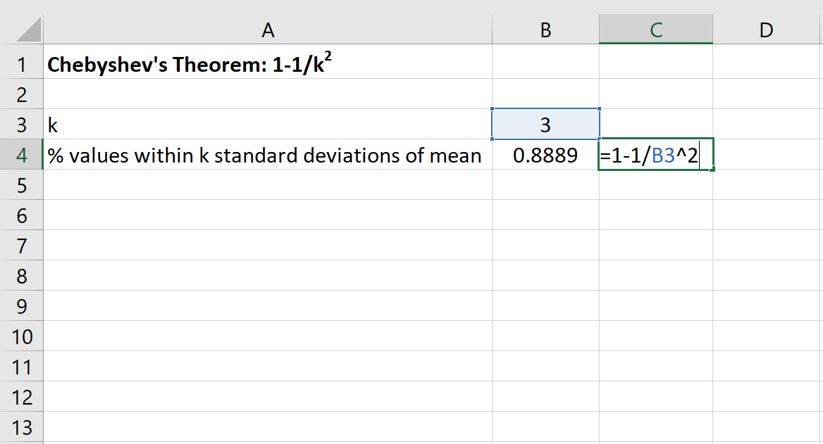 Пример теоремы Чебышева в Excel