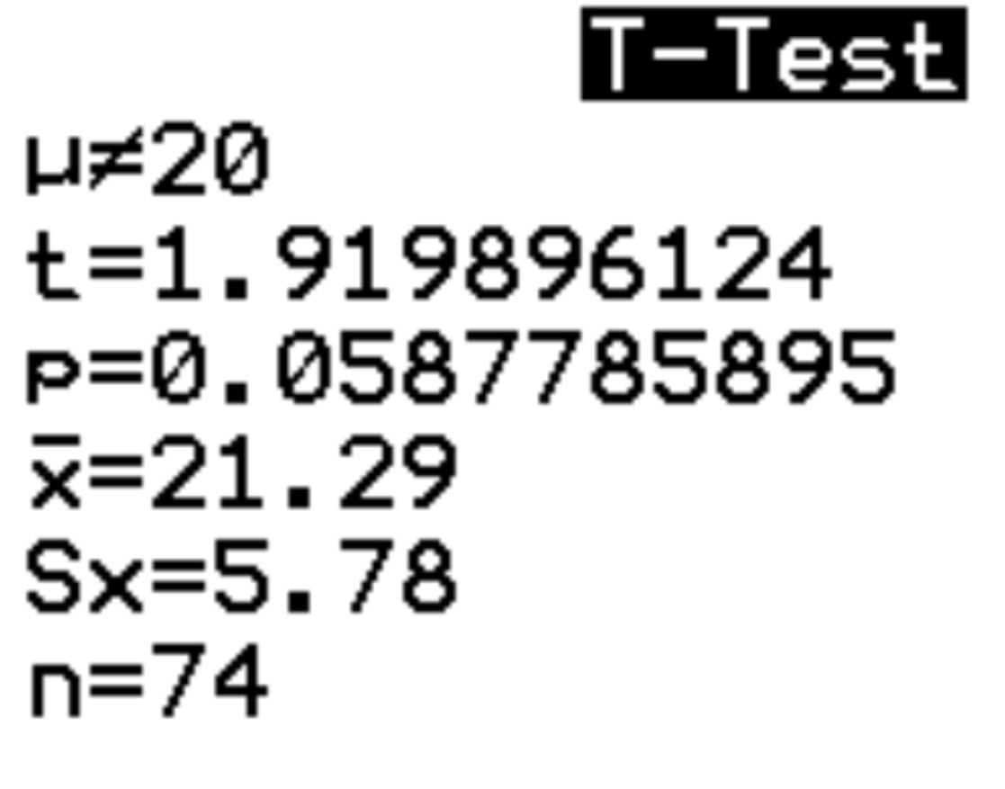 Вывод одного выборочного t-критерия на калькуляторе TI-84