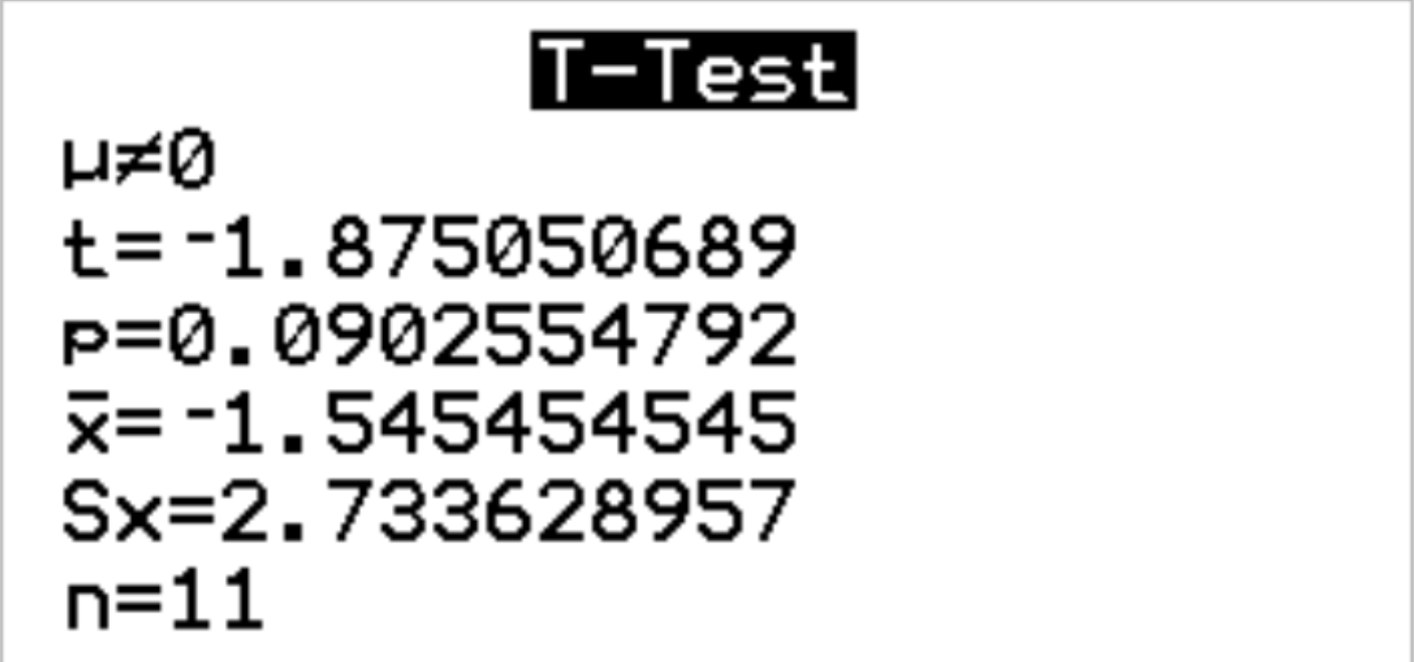 Вывод парного t-критерия на калькуляторе ТИ-84