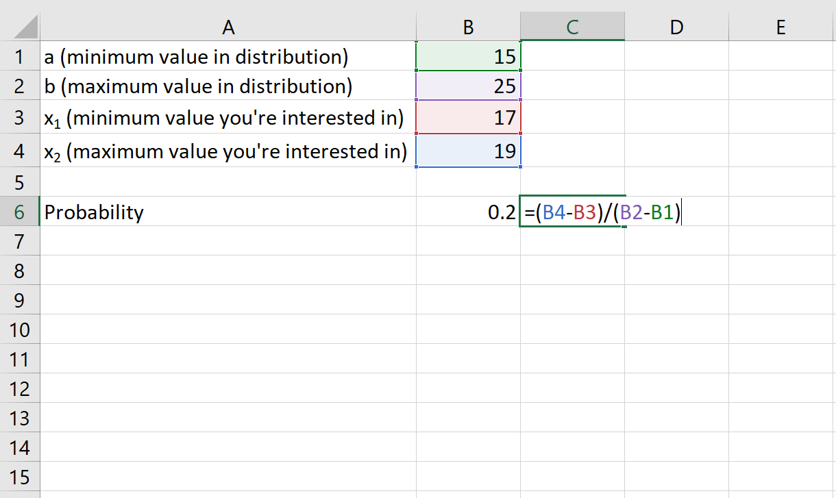 Пример вероятности с равномерным распределением в Excel