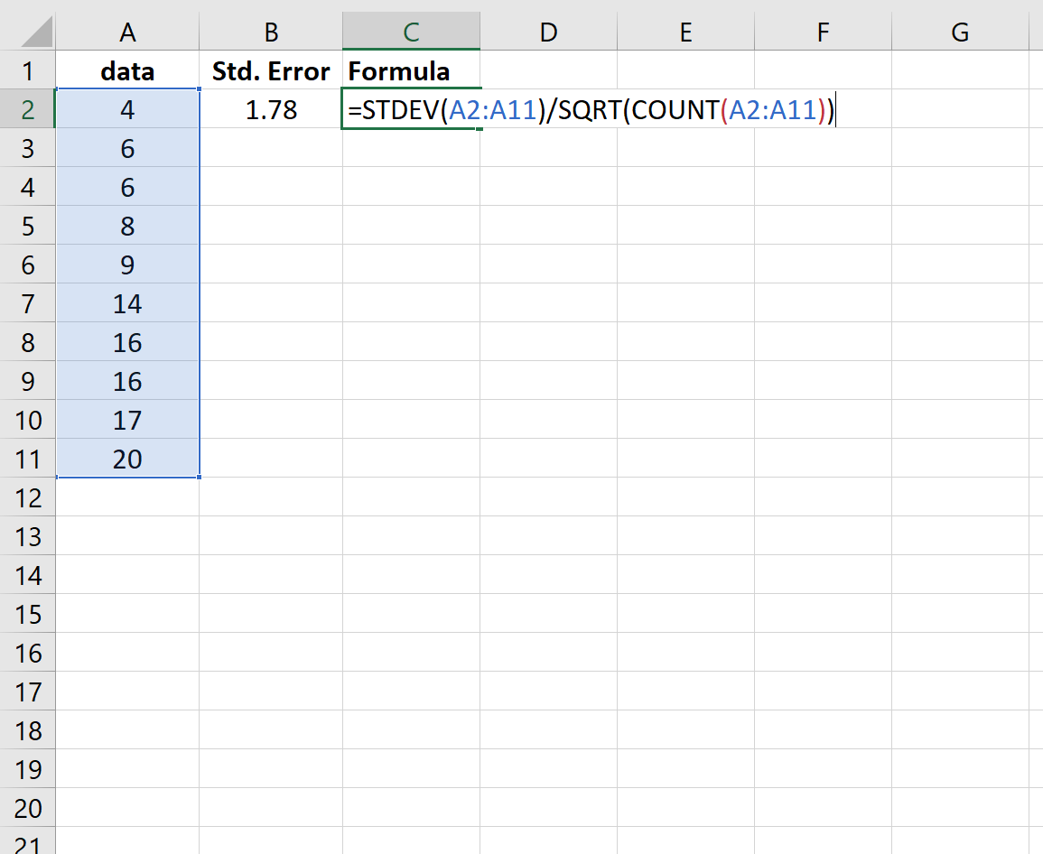 Расчет стандартной ошибки в Excel