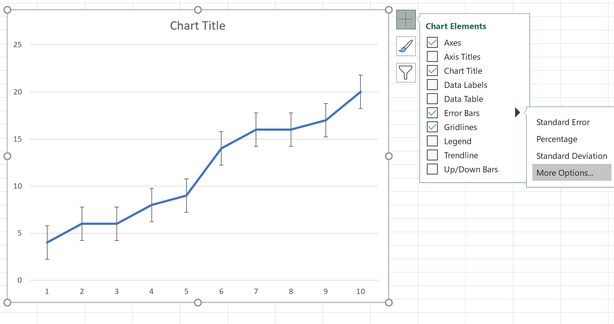 Столбики погрешностей на линейной диаграмме в Excel