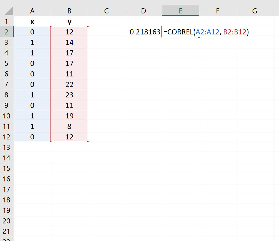 Двухрядная корреляция в Excel