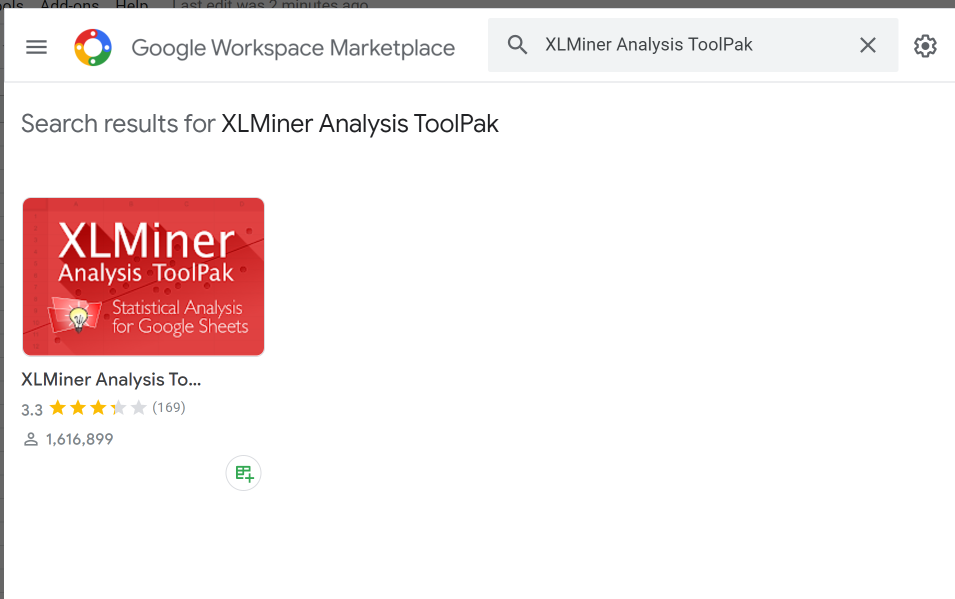 Установите пакет инструментов анализа XLMiner в Google Sheets