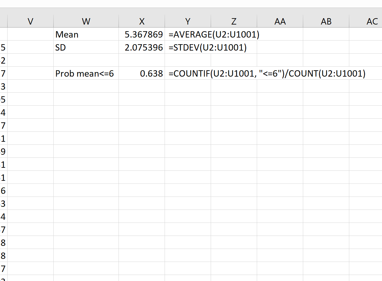 Пример выборочного распределения в Excel