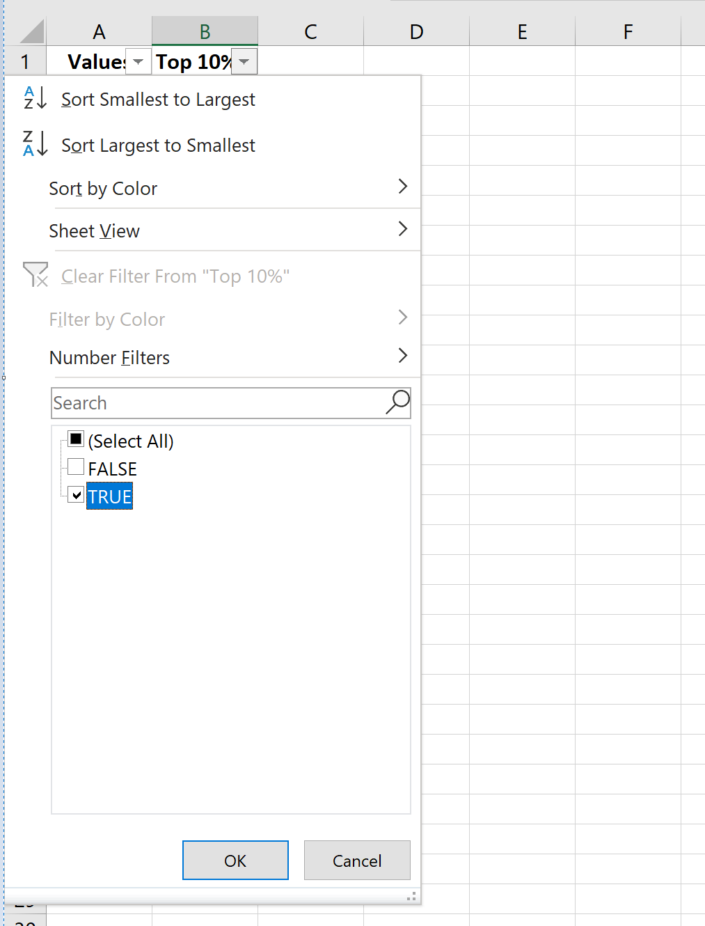 Фильтрация первых 10 процентов значений в Excel