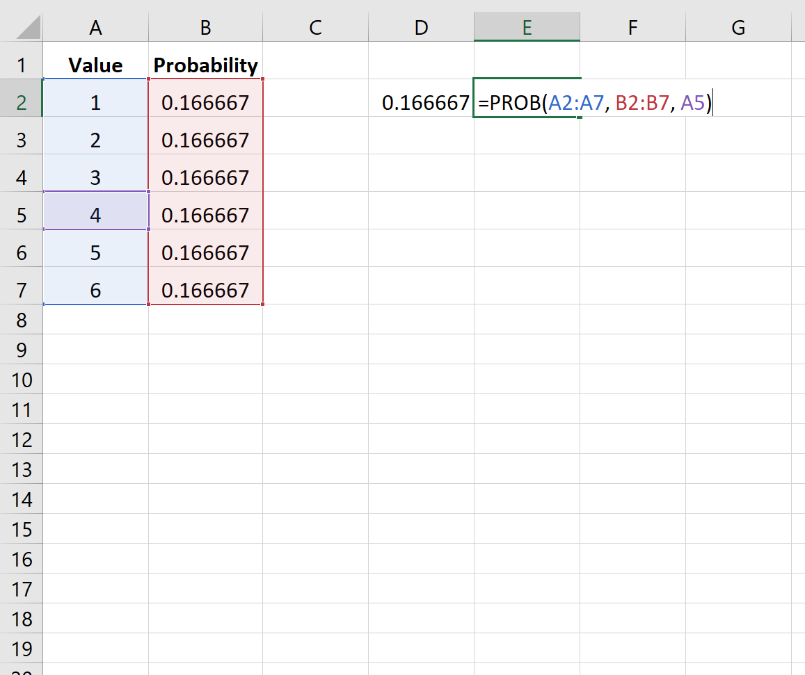 Пример нахождения вероятности в Excel