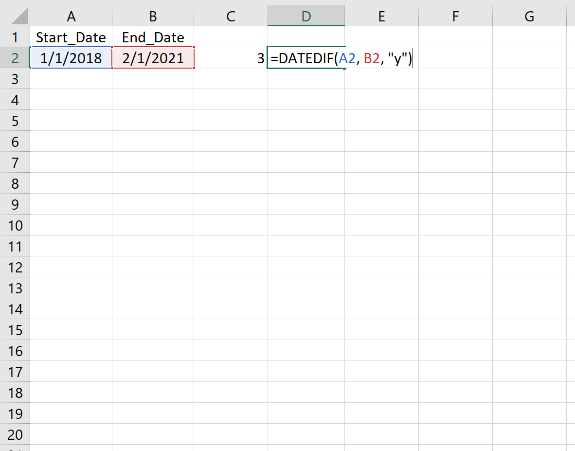 Разница в годах между двумя датами в Excel