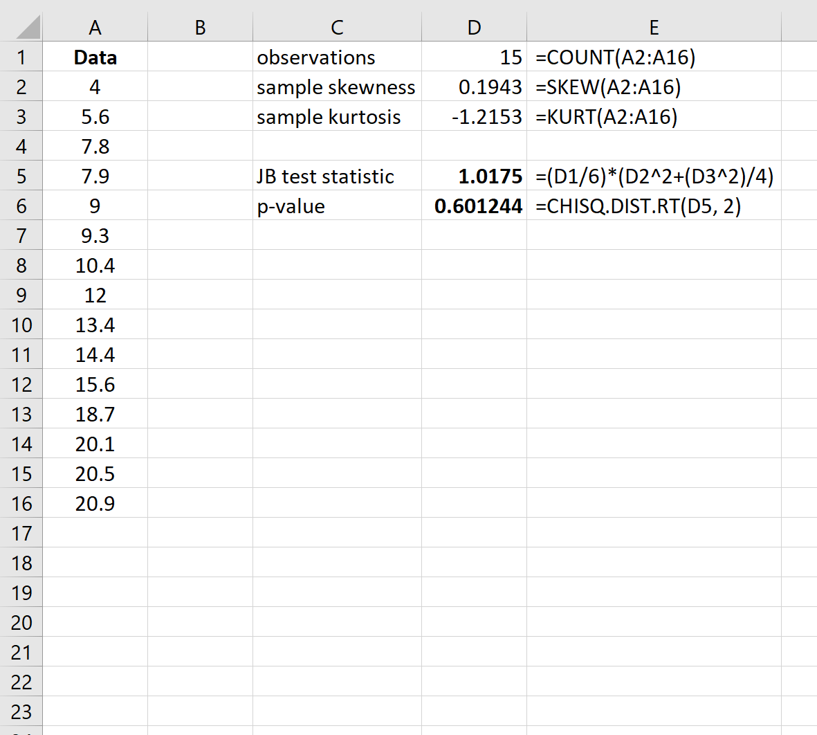 Проверка нормальности в Excel