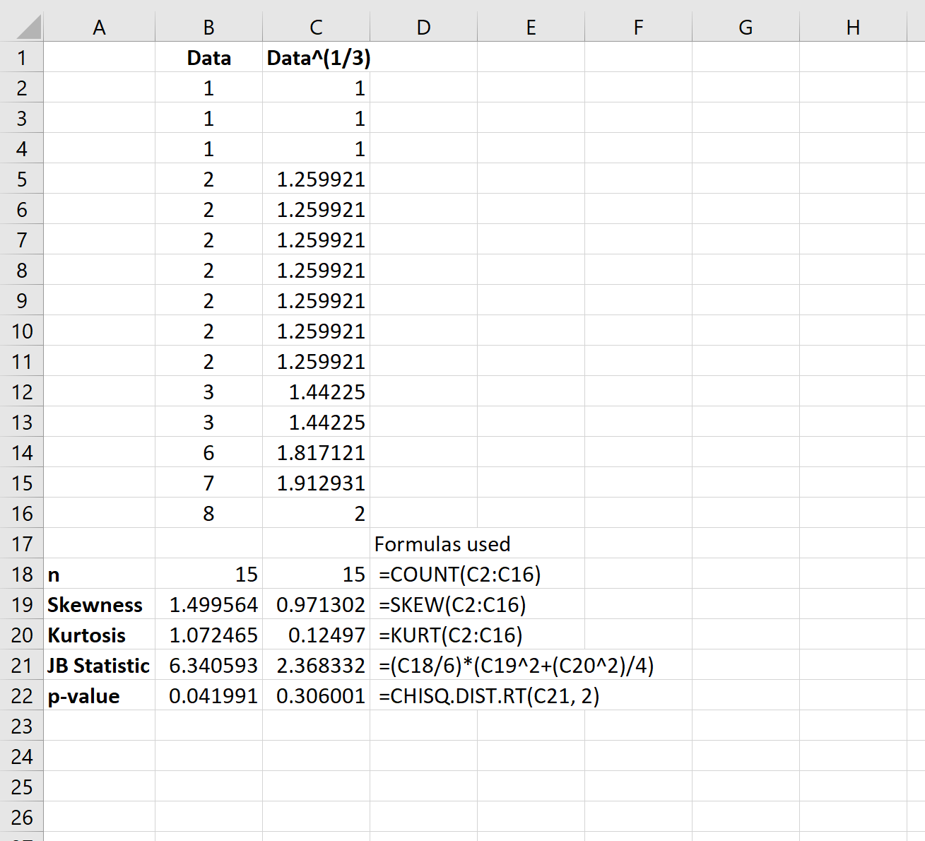 Преобразование кубического корня в Excel