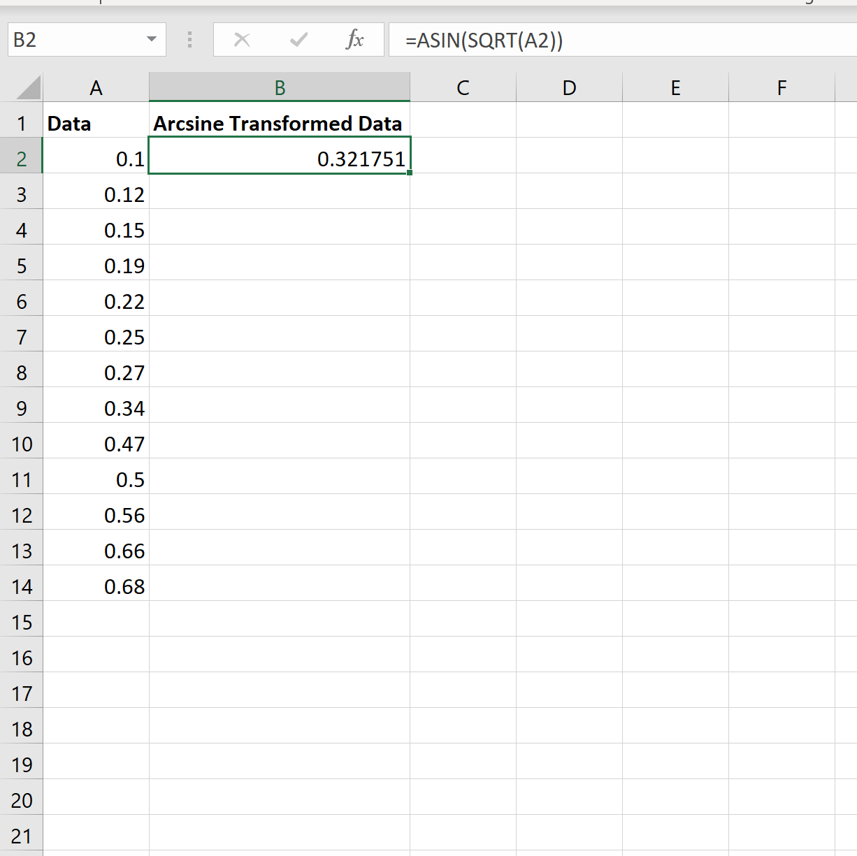 Преобразование арксинуса в Excel
