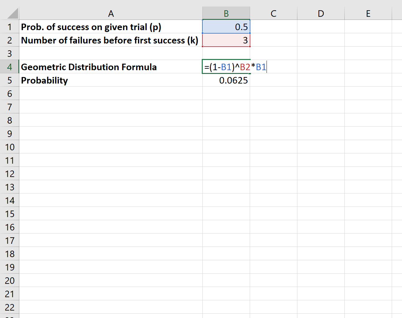 Геометрическое распределение в Excel