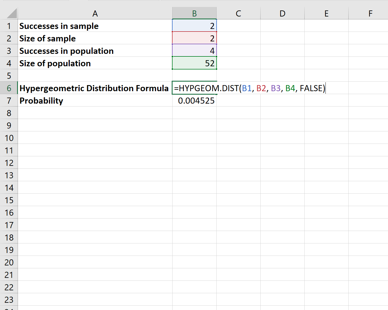 Гипергеометрическое распределение в Excel
