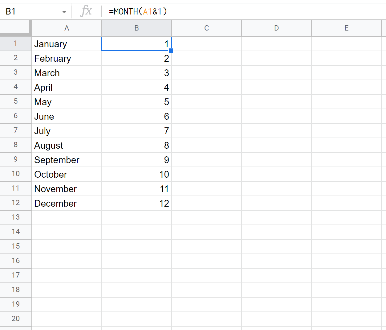 преобразовать название месяца в номер месяца в Google Sheets