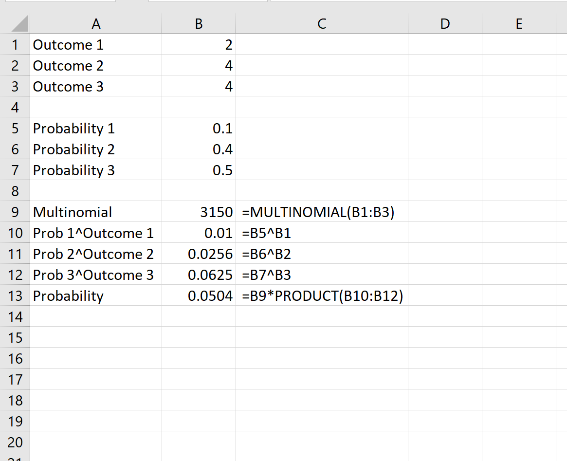 Полиномиальная вероятность в Excel