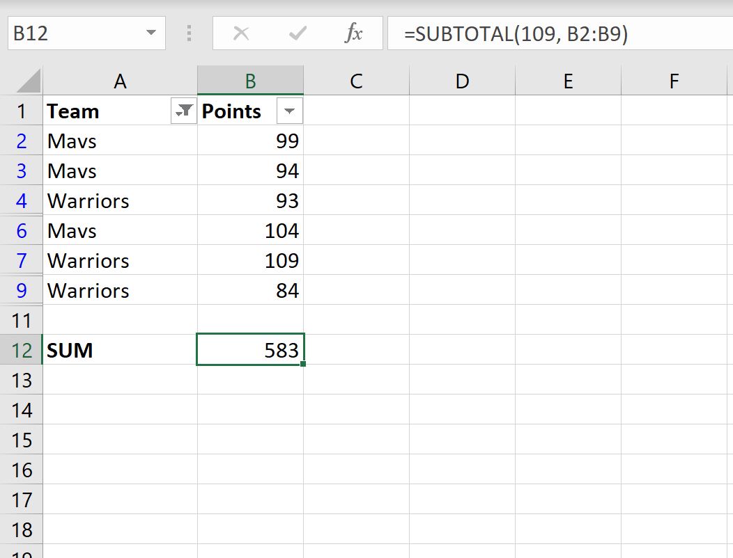 суммировать отфильтрованные строки в Excel