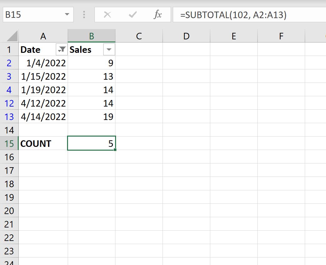подсчитать отфильтрованные строки в Excel