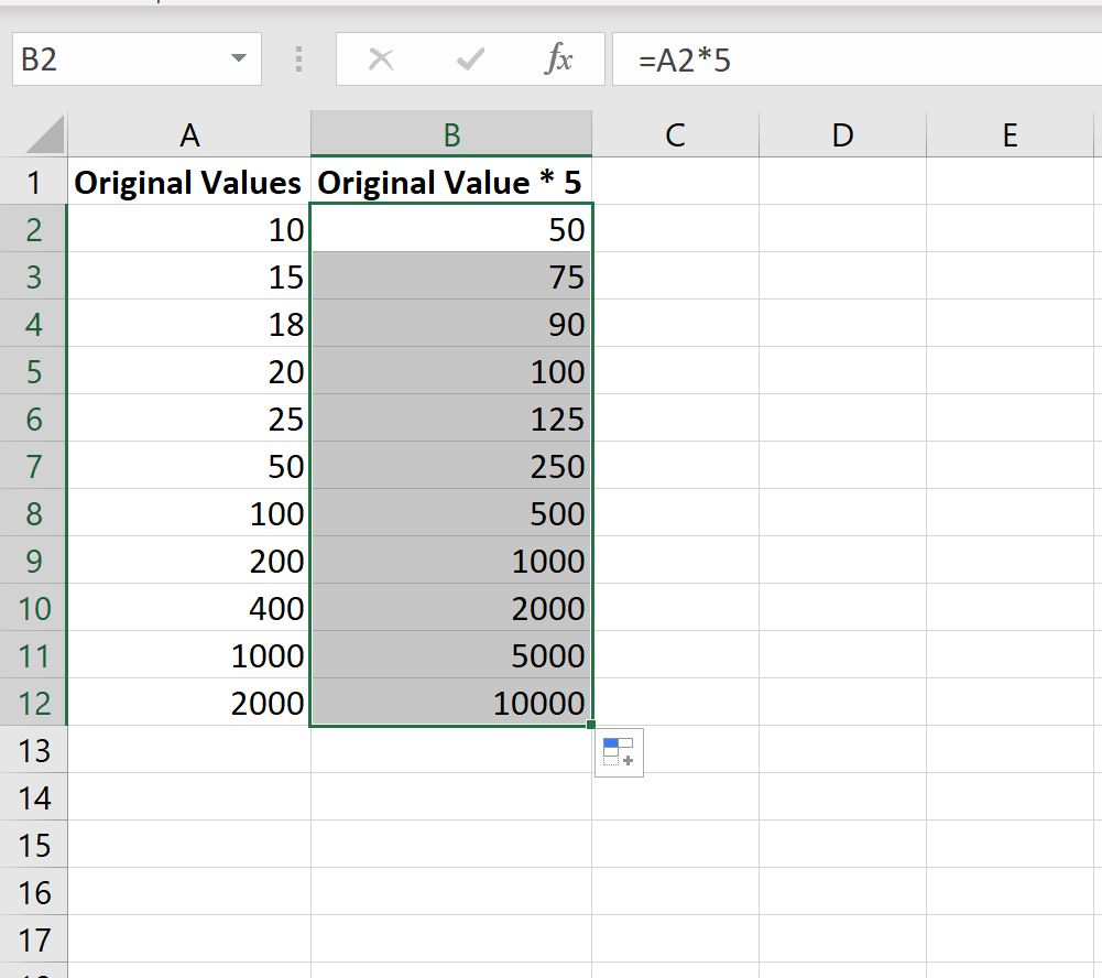 Excel умножить столбец на константу
