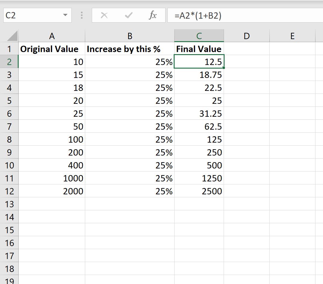 Excel увеличивает значение на процент