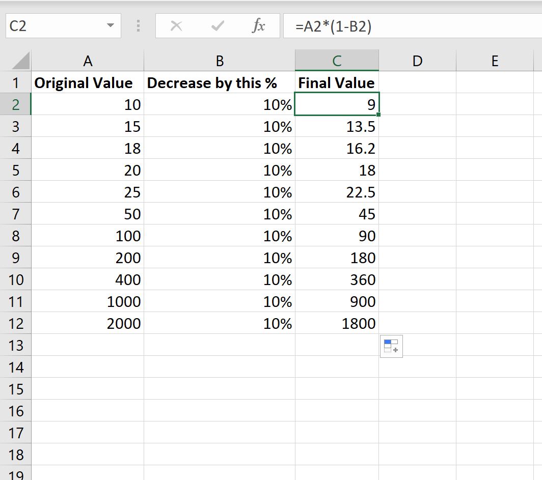 Excel уменьшить на процент