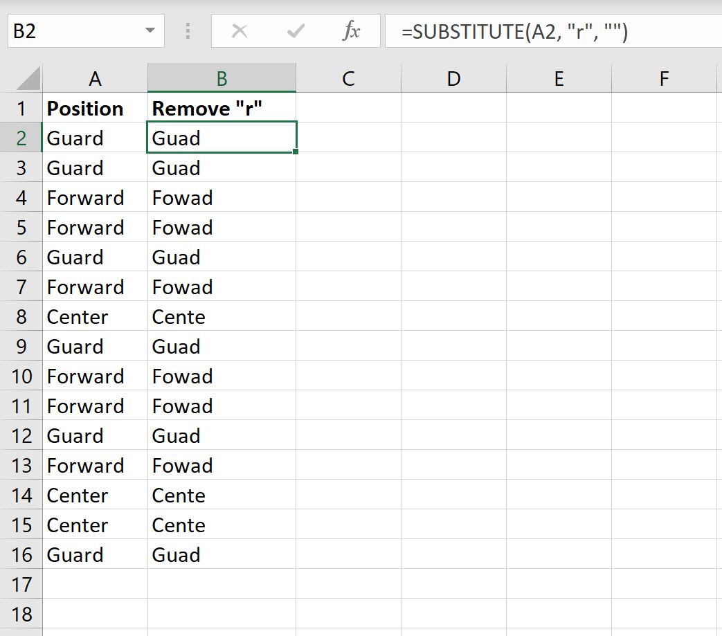 Excel удалить определенный текст из ячейки