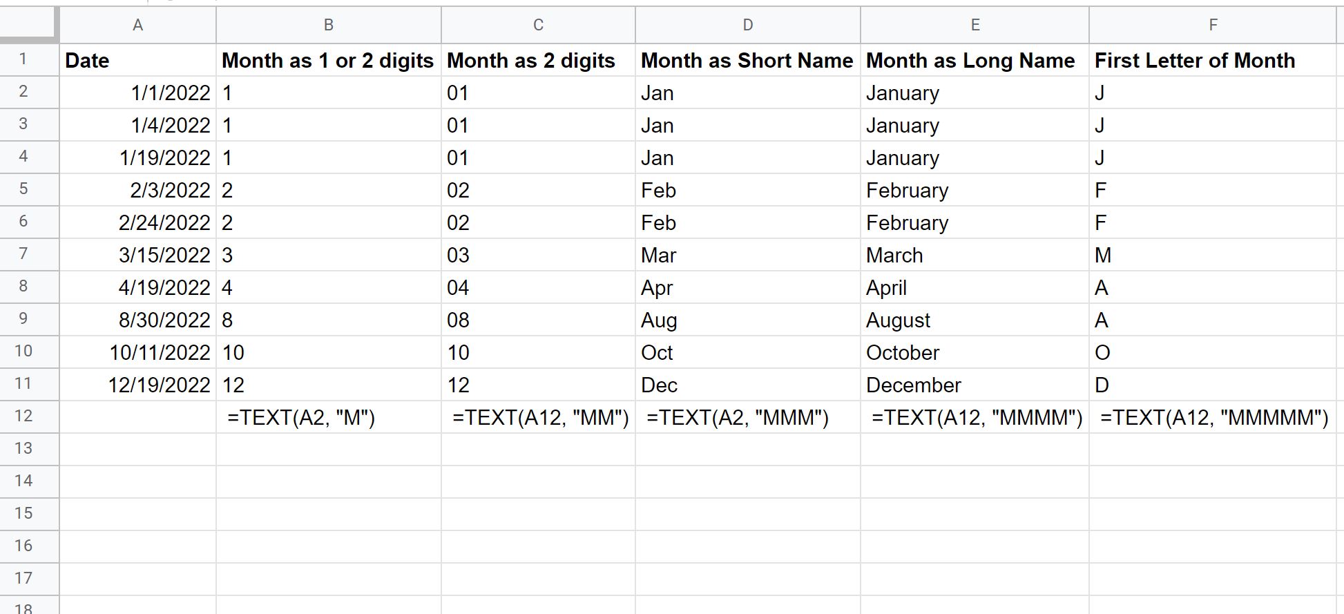 Извлечь месяц из даты в Google Sheets