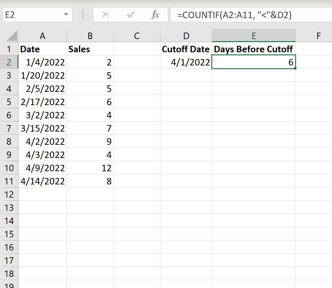 Excel COUNTIF меньше даты