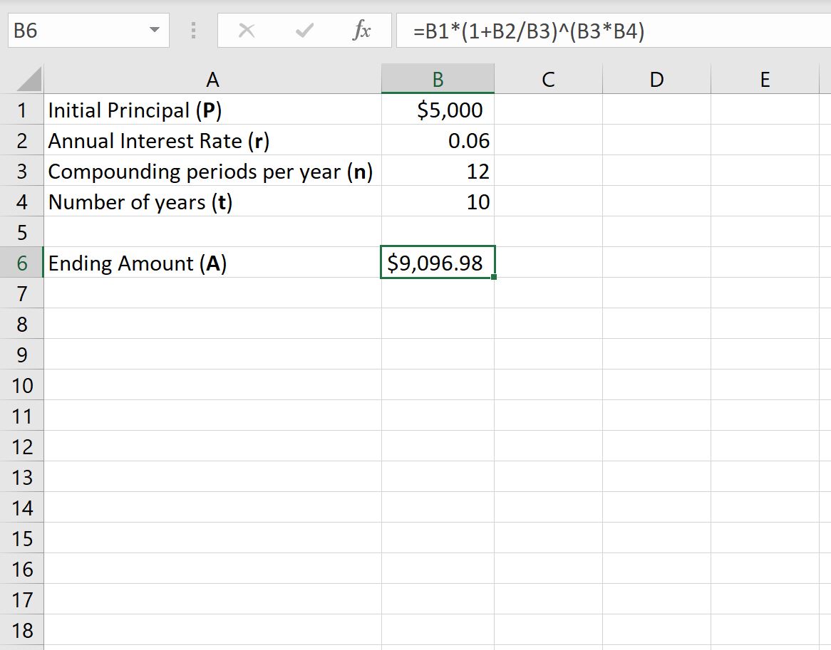 Ежемесячная формула сложных процентов в Excel