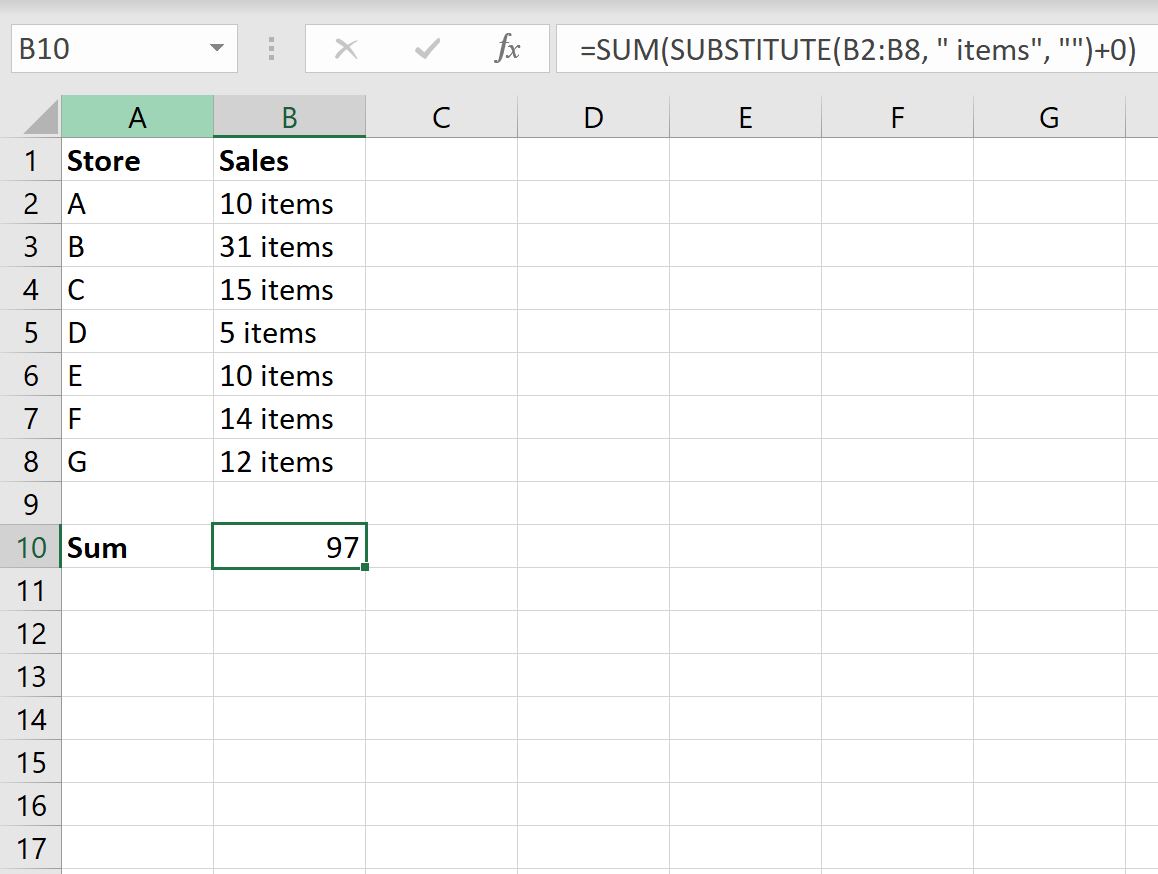 Ячейки суммы Excel с текстом и числами